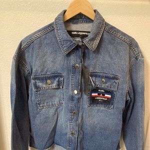 NWT Karl Lagerfeld Denim Boxy Shirt Jacket Size Medium Retail $109.50.
